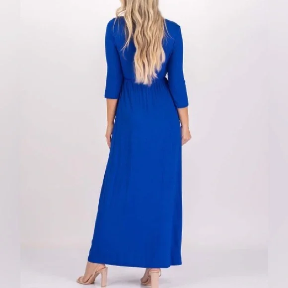 Mother Bee Maternity royal blue 3/4
sleeve ruched dress empire waist Size Small - Picture 4 of 12